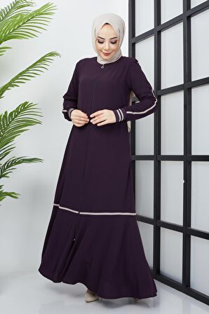 Çizgi Detaylı Mürdüm Ferace 